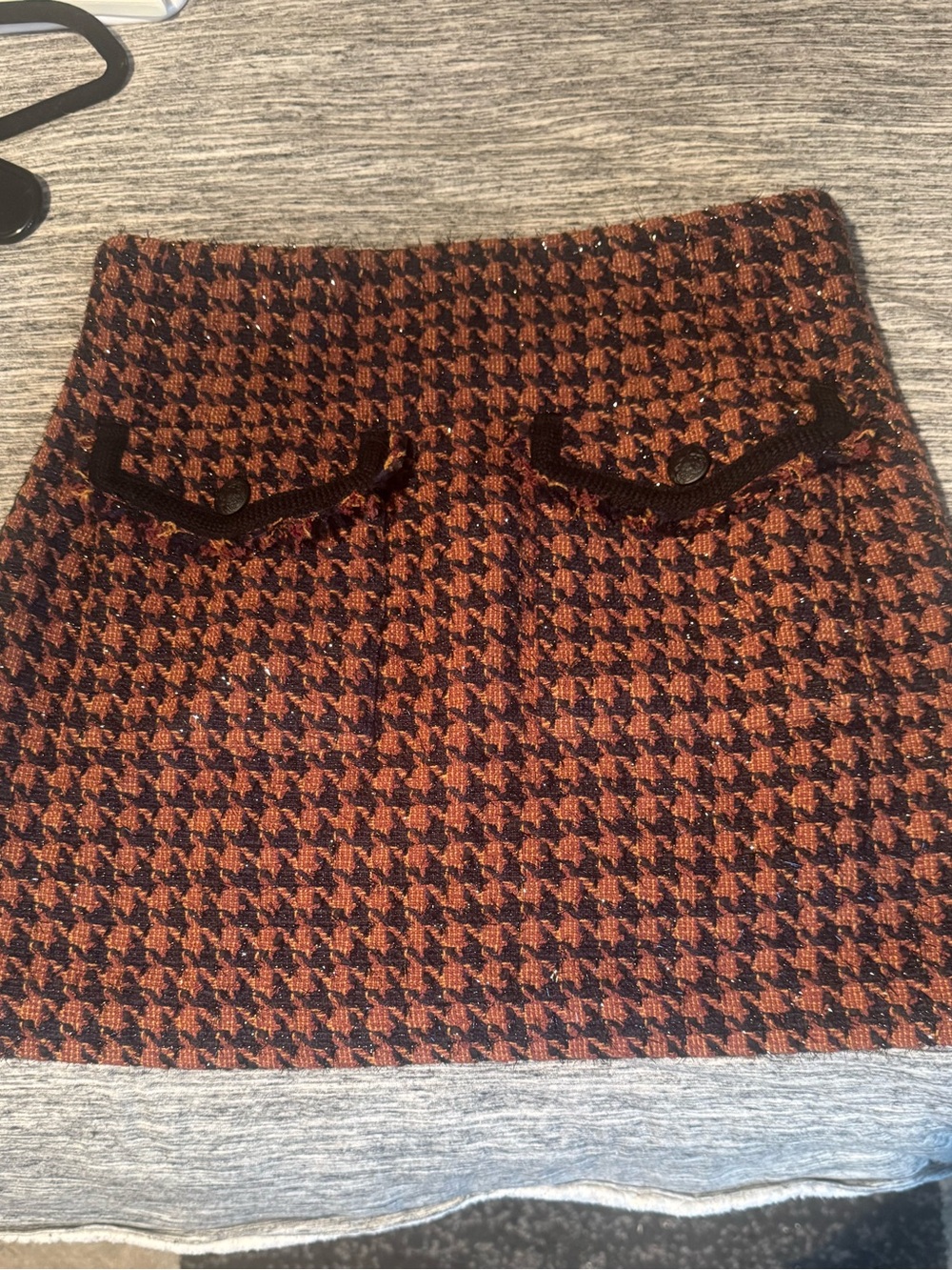 Veronica Beard Houndstooth Mini Skirt in Rust and Black